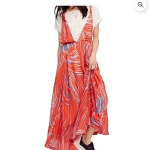 Free People Coral and Blue Printed Maxi Dress